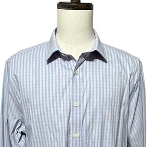 Untuckit Benson Shirt Mens XL Blue Pink Gingham Plaid Long Sleeve Slim Stretch